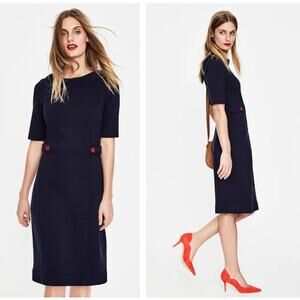 BODEN Betty Ottoman Dress Navy Blue Red Button Sz 4R $168 {TT50}